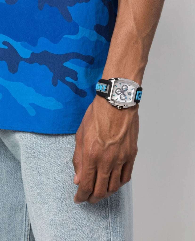 Versace Dominus Chronograph Silver Dial Black Rubber Strap Watch For Men - VE6H00123