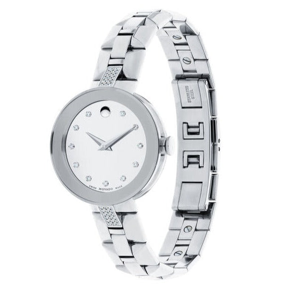 Movado Sapphire Diamonds Silver Dial Silver Steel Strap Watch For Women - 606814