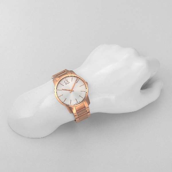 Calvin Klein City White Dial Rose Gold Steel Strap Watch for Men - K2G21646