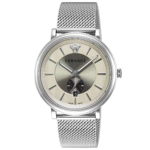 Versace V-Circle Silver Dial Silver Mesh Bracelet Watch for Men - VBQ060017