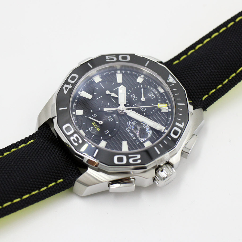 Tag Heuer Aquaracer Automatic Chronograph Black Dial Black Nylon Strap Watch for Men - CAY211A.FC6361