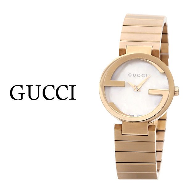 Gucci G Interlocking Mother of Pearl Dial Rose Gold Steel Strap Watch For Women - YA133515