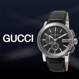 Gucci G Chrono Black Dial Black Leather Strap Watch For Men - YA101205