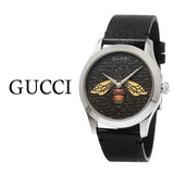 Gucci G Timeless Bee Black Dial Black Leather Strap Watch For Women - YA1264067