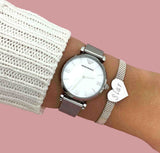 Emporio Armani Gianni T Bar Mother of Pearl Dial Silver Steel Strap Watch For Women - AR1955