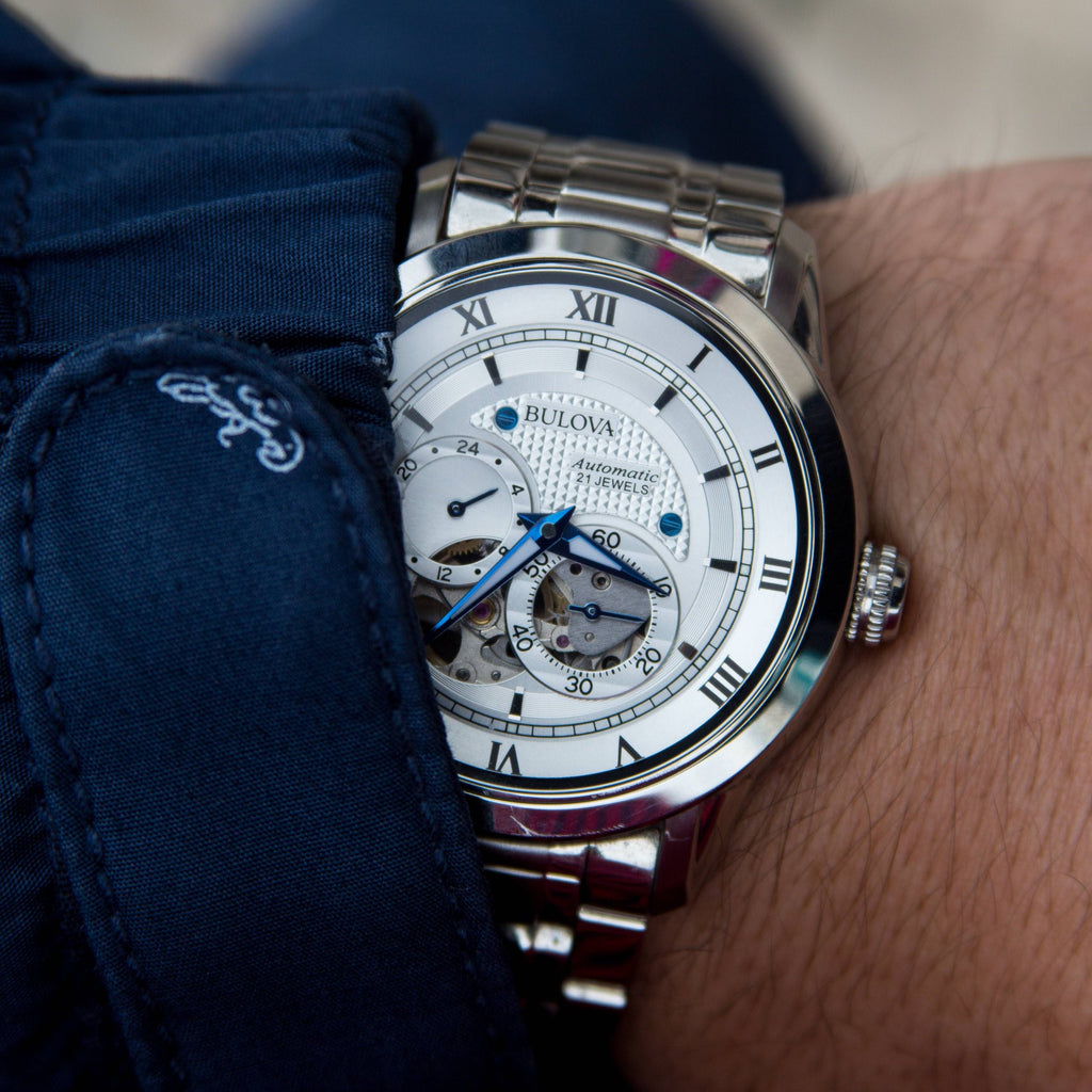 Bulova BVA Series Dual Aperture Silver Dial Silver Steel Strap Watch for Men - 96A118