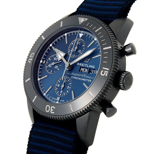 Breitling Superocean Heritage Chronograph 44 Outerknown Blue Dial Blue NATO Strap Watch for Men - M133132A1C1W1