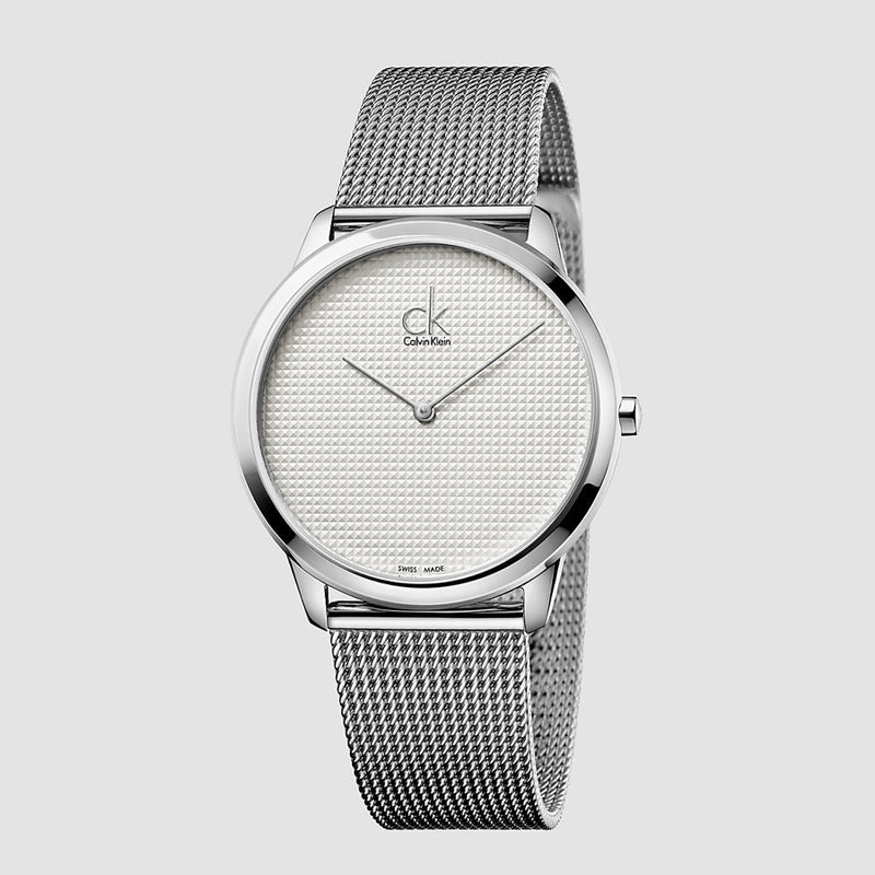 Calvin Klein Minimal White Dial Silver Mesh Bracelet Watch for Men - K3M2112Y