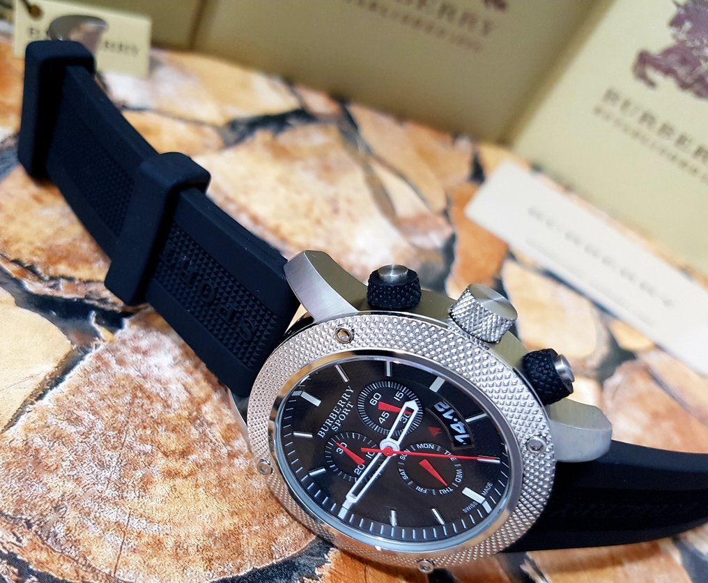 Burberry Endurance Sport Chronograph Black Dial Black Rubber Strap Watch for Men - BU7700