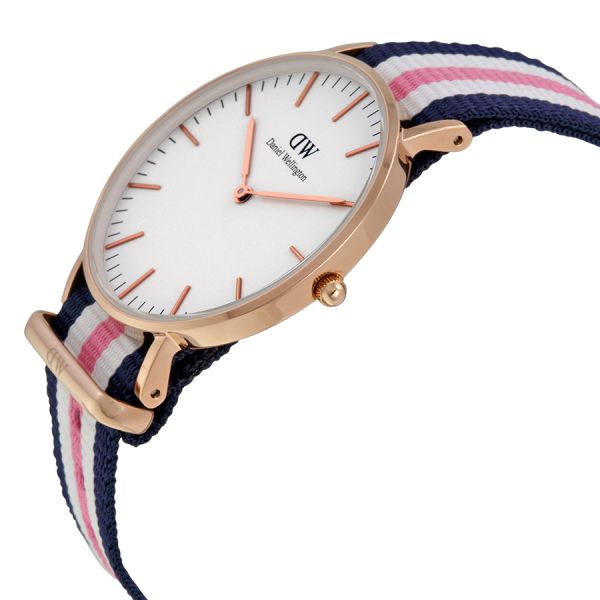 Daniel Wellington Classic South Hampton White Dial Two Tone Nylon Strap Watch For Women - DW00100034