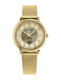 Versace V Circle Quartz Gold Dial Gold Mesh Bracelet Watch For Men - VBQ070017