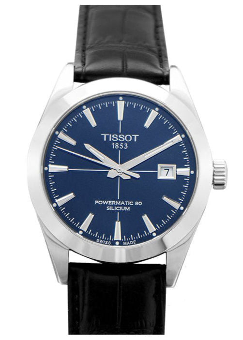 Tissot Gentleman Powermatic 80 Silicium Blue Dial Black Leather Strap Watch For Men - T127.407.16.041.01