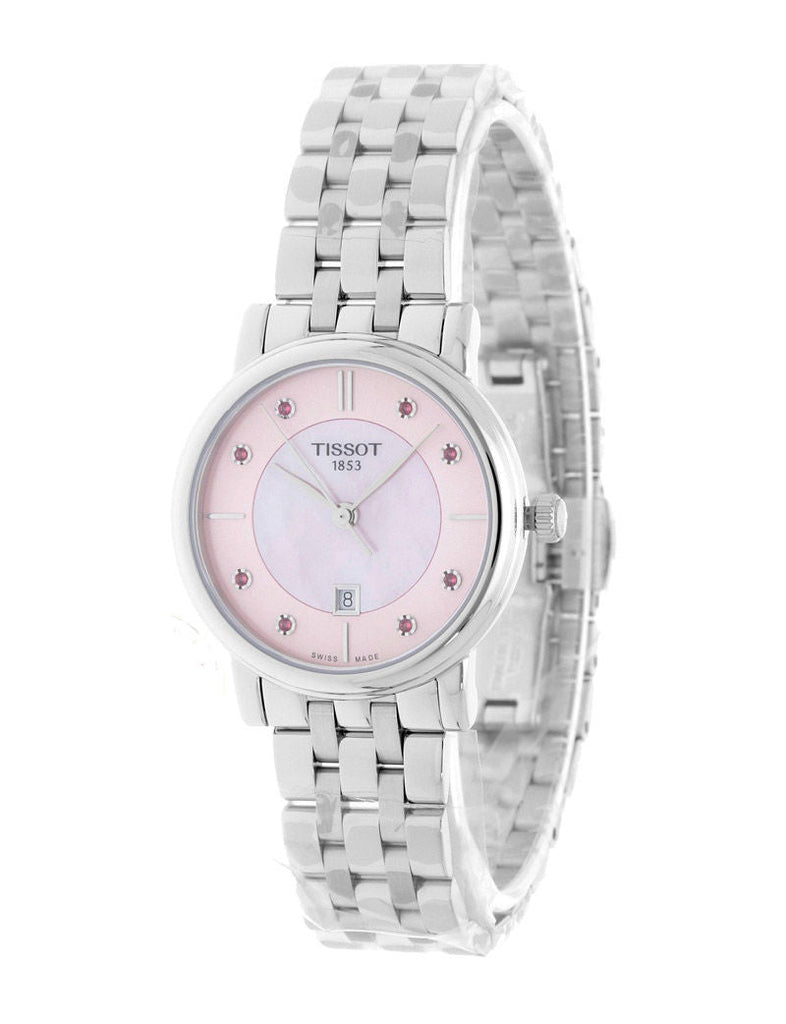 Tissot Carson Premium Lady Mother of Pearl Pink Dial Silver Steel Strap Watch For Women - T122.210.11.159.00