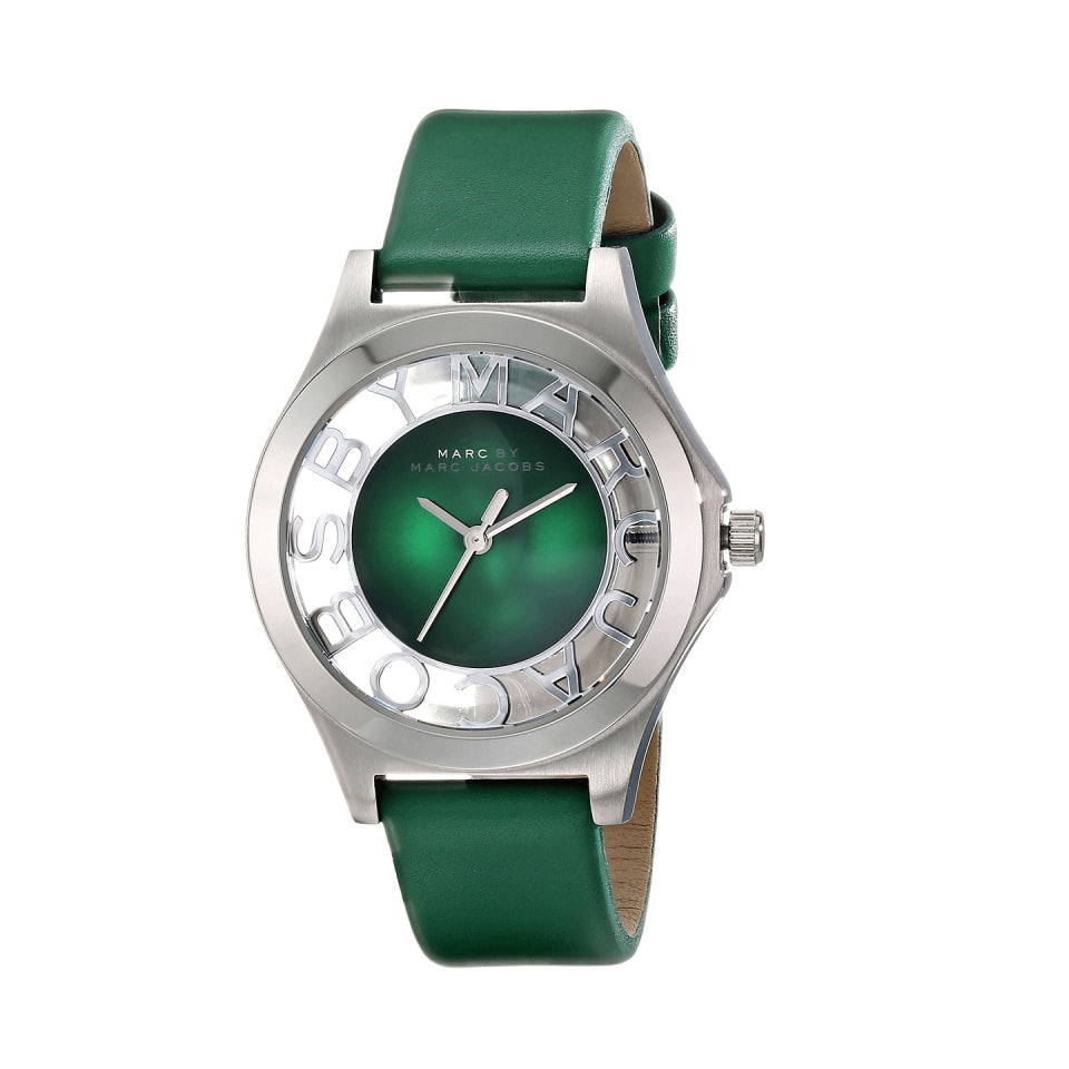 Marc Jacobs Henry Skeleton Green Dial Green Leather Strap Watch for Women - MBM1336