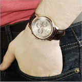 Guess Horizon Quartz Champagne Dial Brown Leather Strap Watch For Women - W0380G4