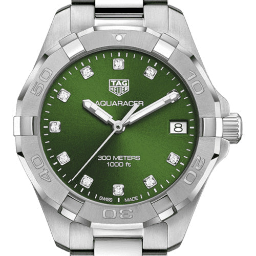 Tag Heuer Aquaracer Diamonds Emerald Green Dial Silver Steel Strap Watch for Women - WBD1316.BA0740