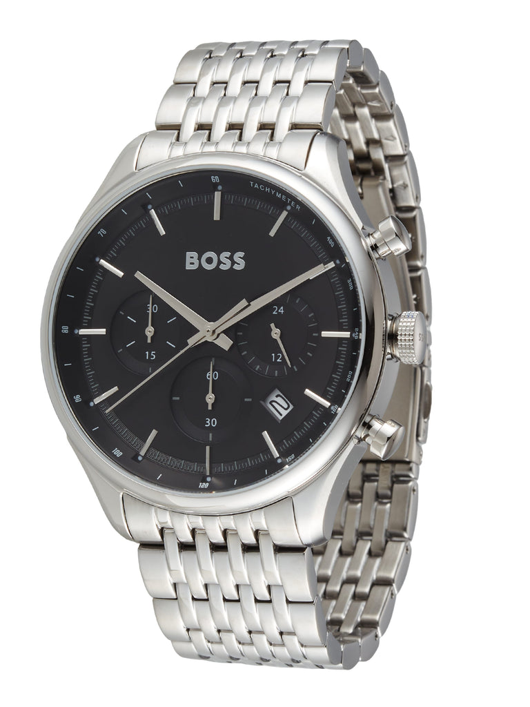 Hugo Boss Gregor Chronograph Black Dial Silver Steel Strap Watch For Men - 1514082