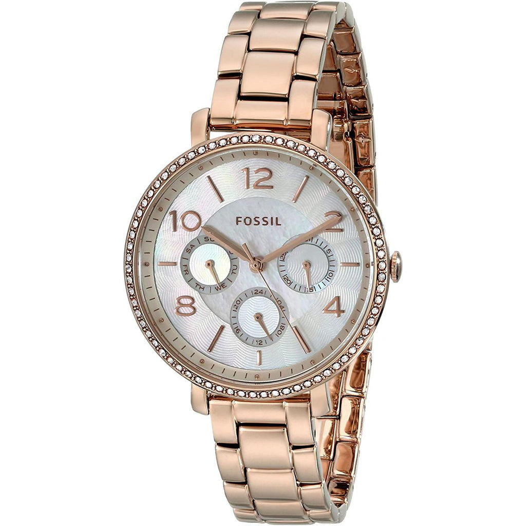 Fossil Jacqueline Multi Function Mother of Pearl Dial Rose Gold Steel Strap Watch for Women - ES3757