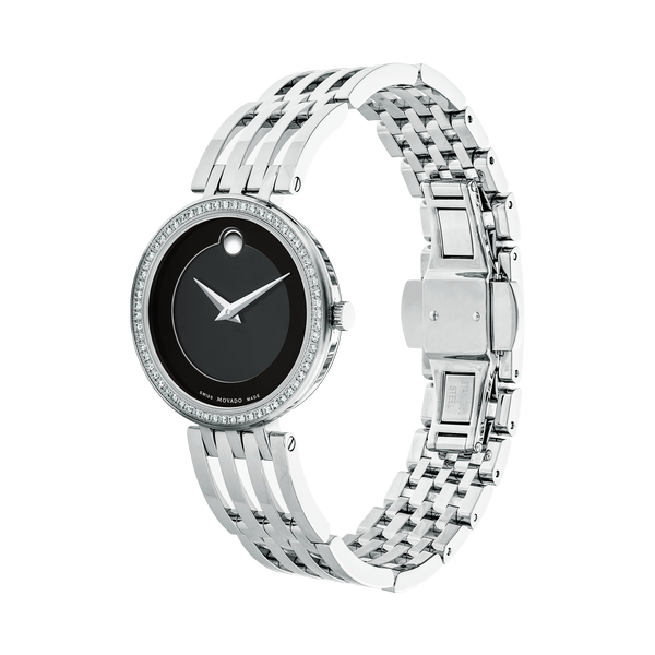 Movado Esperanza 63 Diamonds Black Dial Silver Steel Strap Watch For Women - 0607052