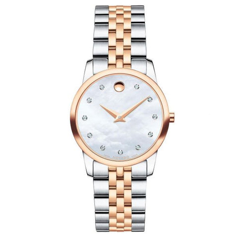 Movado Museum Classic Mother of Pearl White Dial Two Tone Steel Strap Watch for Women - 0607077