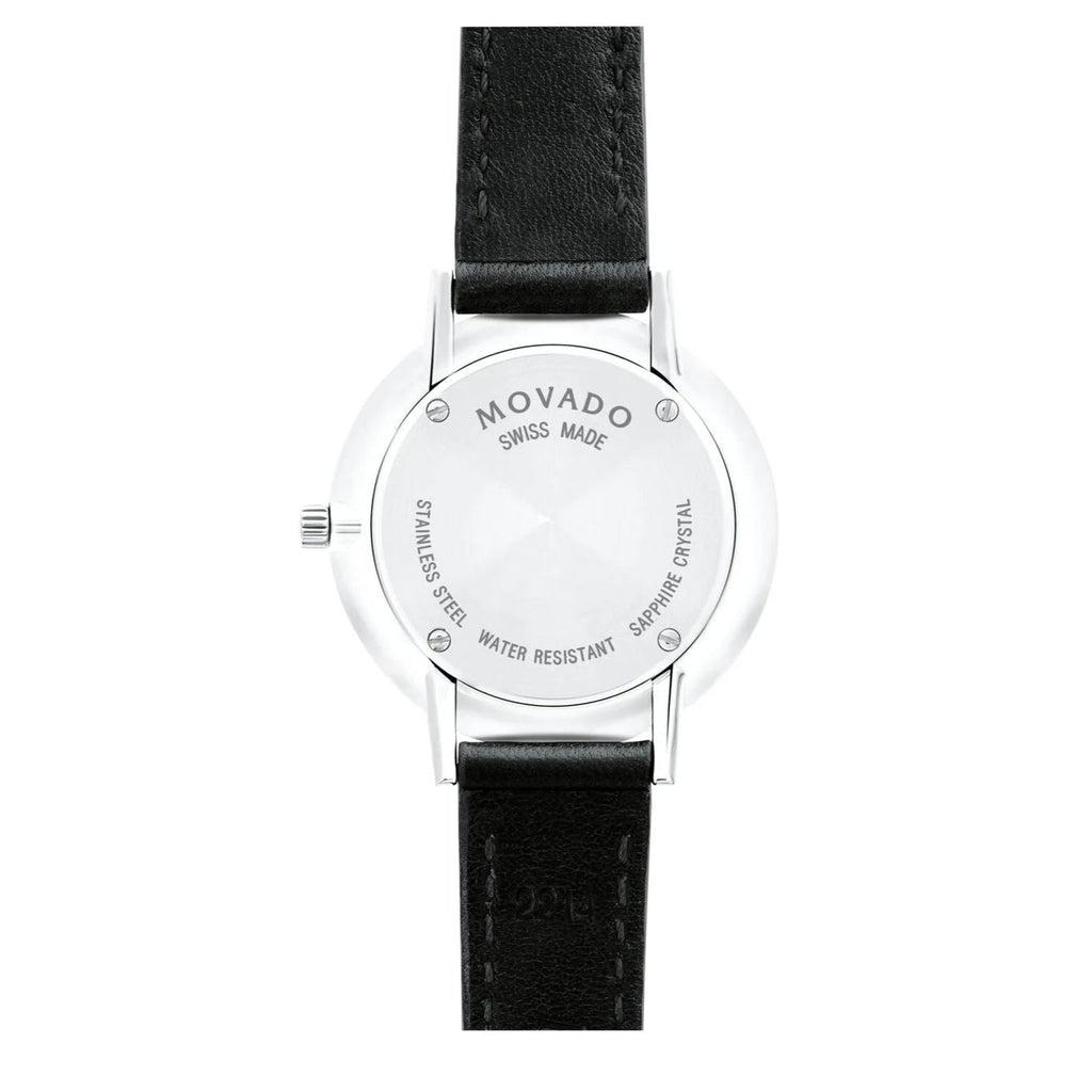 Movado Ultra Slim Black Dial Black Leather Strap Watch For Women - 0607094