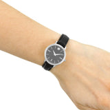 Movado Ultra Slim Black Dial Black Leather Strap Watch For Women - 0607094