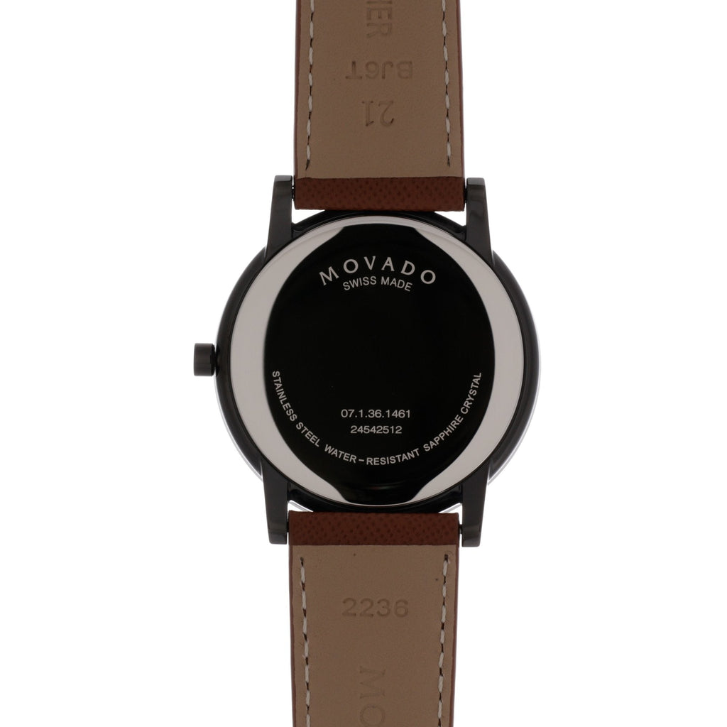 Movado Museum Classic Black Dial Brown Leather Strap Watch for Men - 0607198