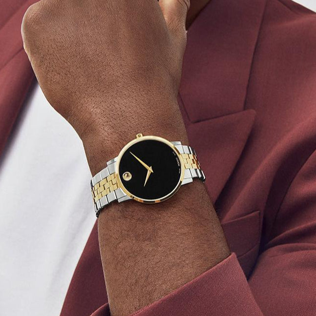 Movado Museum Classic Black Dial Two Tone Steel Strap Watch for Men - 0607200