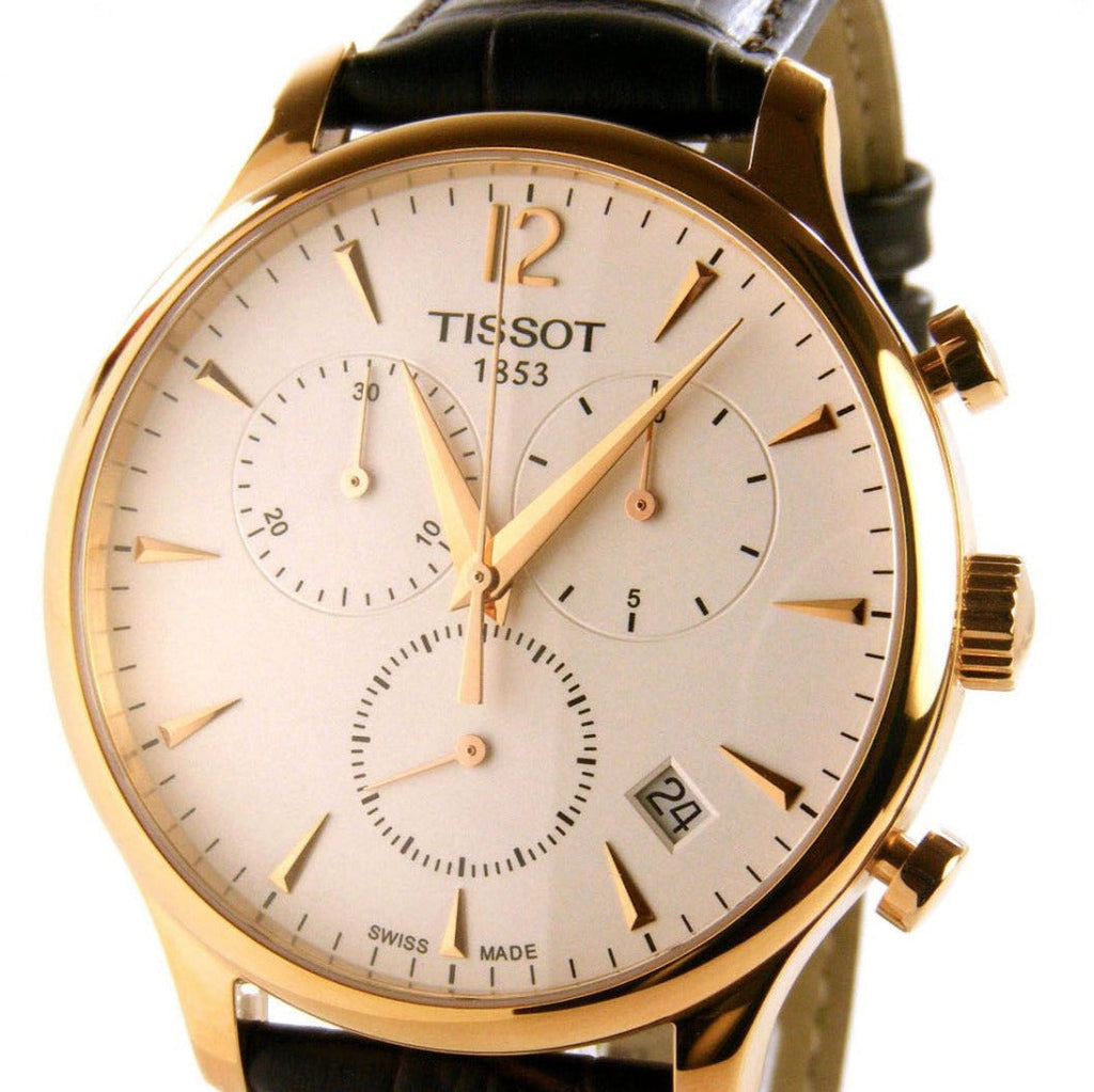 Tissot T Classic Tradition Chronograph White Dial Brown Leather Strap Watch For Men - T063.617.36.037.00