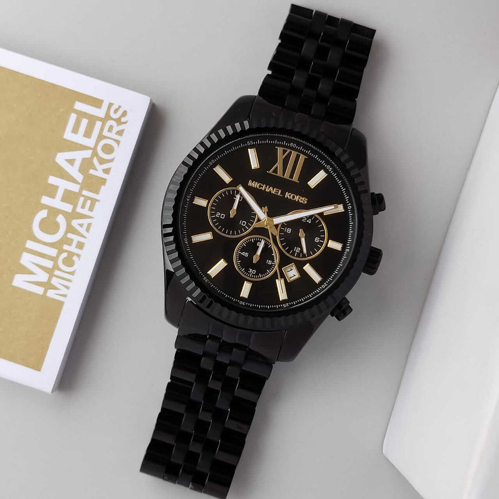 Michael Kors Lexington Chronograph Black Dial Black Steel Strap Watch for Men - MK8603