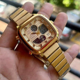 Fossil Retro Analog-Digital Gold Dial Gold Steel Strap Watch for Men - FS5889