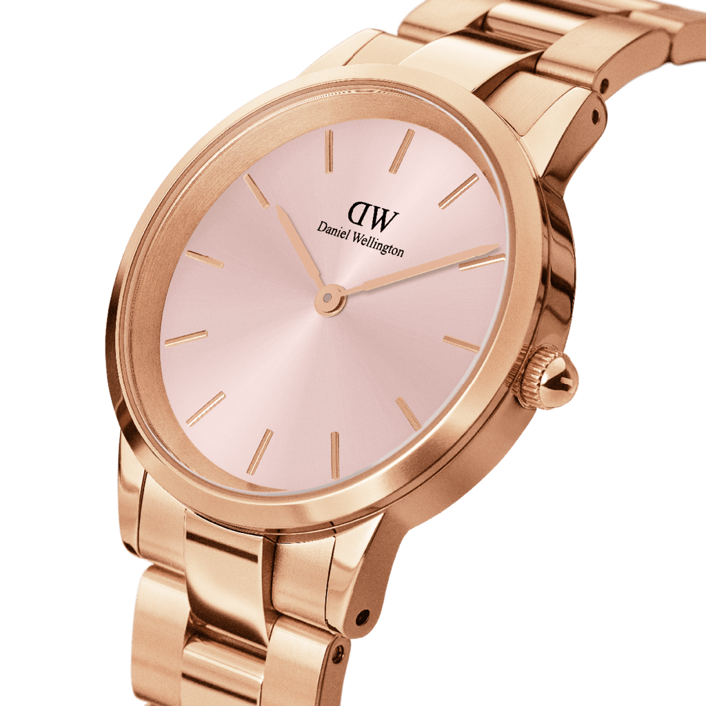 Daniel Wellington Iconic Link Pink Dial Rose Gold Steel Strap Watch For Women - DW00100335