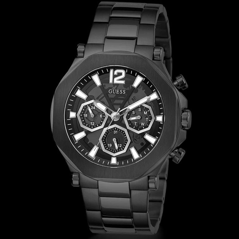 Guess Edge Chronograph Black Dial Black Steel Strap Watch For Men - GW0539G3