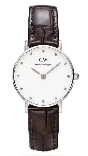 Daniel Wellington York White Dial Brown Leather Strap Watch For Women - DW00100069