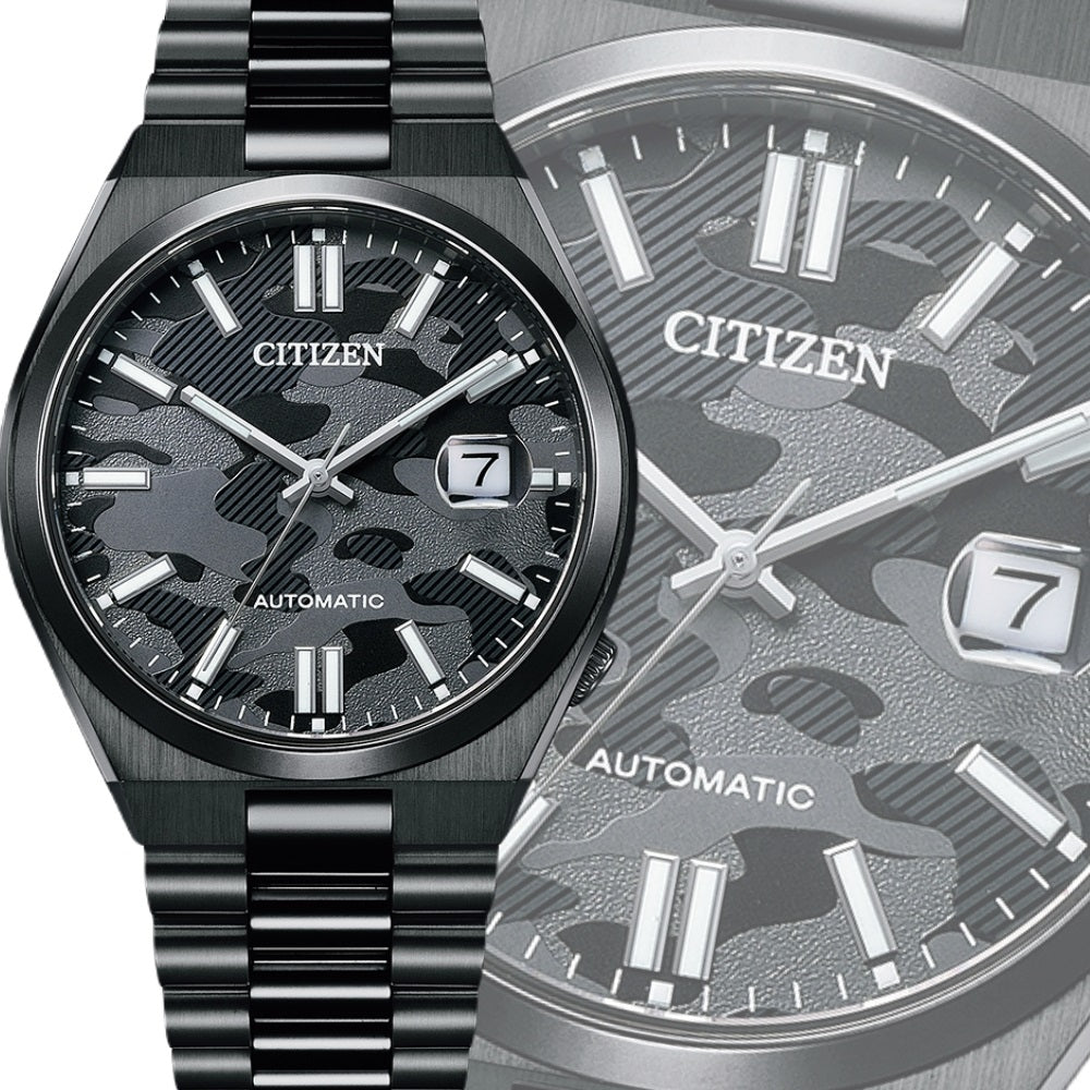 Citizen Tsuyosa Automatic Camouflage Black Dial Black Steel Strap Watch For Men - NJ0155-87E
