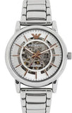 Emporio Armani Meccanico Skeleton Silver Dial Silver Steel Strap Watch For Men - AR1980
