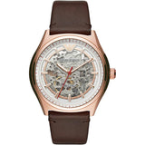 Emporio Armani Meccanico White Skeleton Dial Brown Leather Strap Watch For Men - AR60005