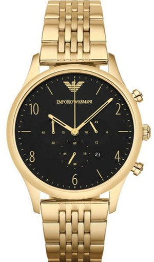 Emporio Armani Classic Chronograph Black Dial Gold Steel Strap Watch For Men - AR1893