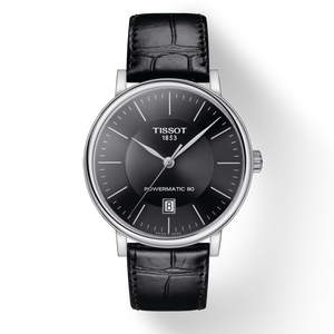 Tissot Carson Premium Powermatic 80 Black Dial Black Leather Strap Watch For Men - T122.407.16.051.00