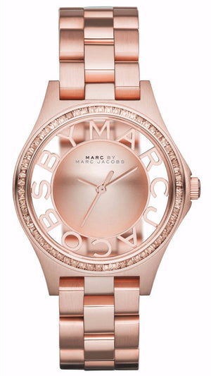 Marc Jacobs Henry Transparent Rose Gold Dial Rose Gold Steel Strap Watch for Women - MBM3339