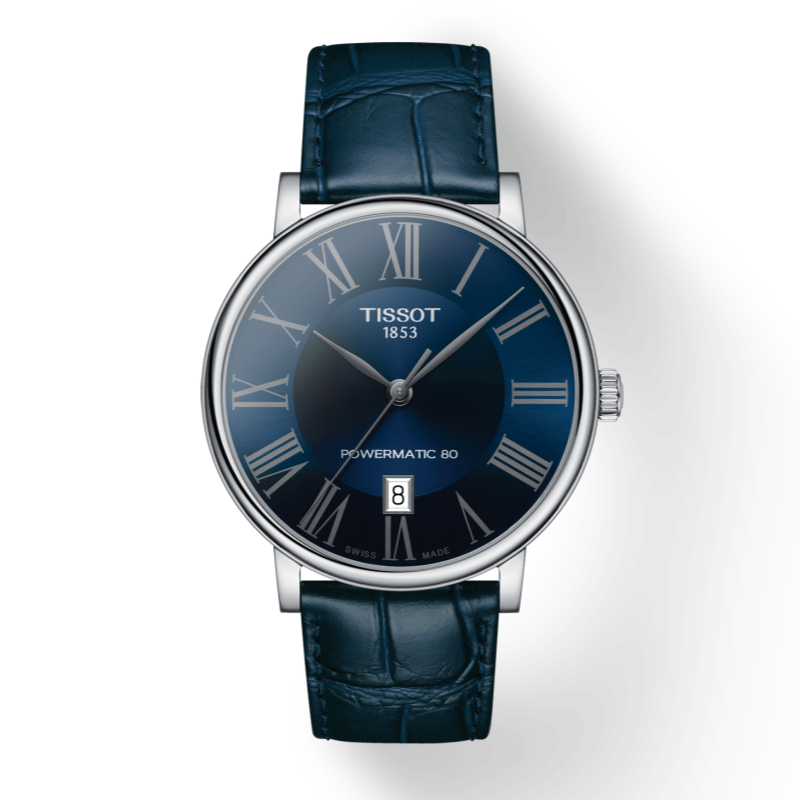 Tissot Carson Premium Powermatic 80 Blue Dial Blue Leather Strap Watch For Men - T122.407.16.043.00