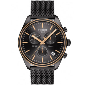 Tissot T Classic PR 100 Chronograph Anthracite Black Dial Black Mesh Bracelet Watch For Men - T101.417.23.061.00
