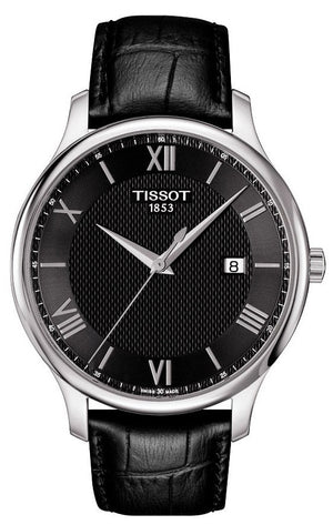 Tissot T Classic Tradition Quartz Black Dial Black Leather Strap Watch For Men - T063.610.16.058.00