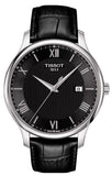 Tissot T Classic Tradition Quartz Black Dial Black Leather Strap Watch For Men - T063.610.16.058.00