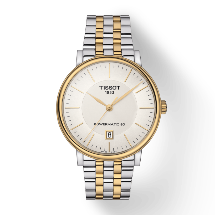 Tissot Carson Premium Powermatic 80 White Dial Two Tone Steel Strap Watch For Men - T122.407.22.031.00