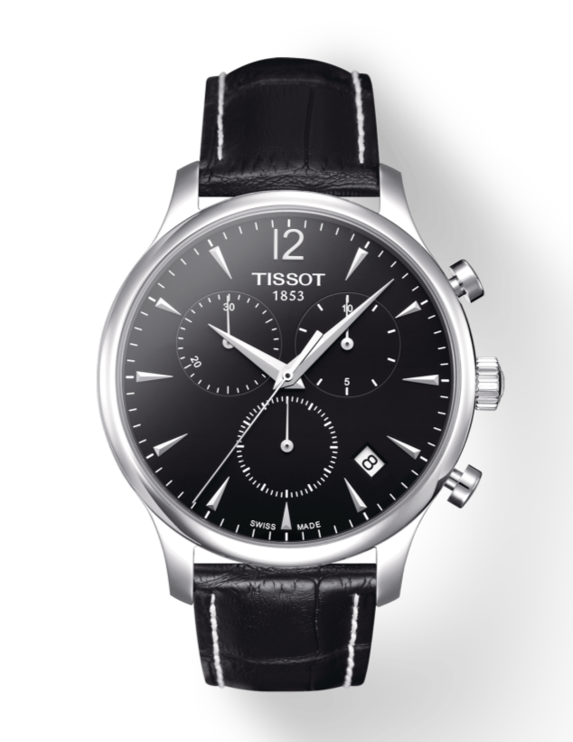 Tissot T Classic Tradition Chronograph Black Dial Black Leather Strap Watch For Men - T063.617.16.057.00