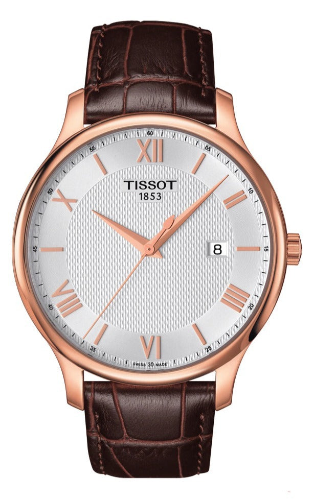 Tissot T Classic Tradition Silver Dial Brown Leather Strap Watch For Men - T063.610.36.038.00