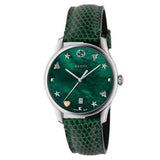 Gucci G-Timeless Green Mother of Pearl Dial Green Leather Strap Watch For Women - YA126585