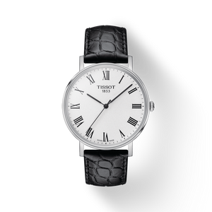 Tissot Everytime Medium White Dial Black Leather Strap Watch For Men - T109.410.16.033.01