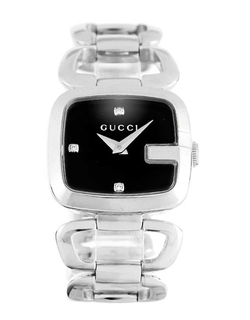 Gucci G Diamonds Black Dial Silver Steel Strap Watch For Women - YA125509